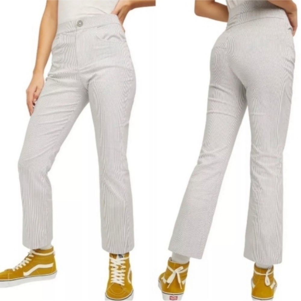 Free People | Florence Crop Flare Railroad Pinstripe High Waisted Trouser Pants